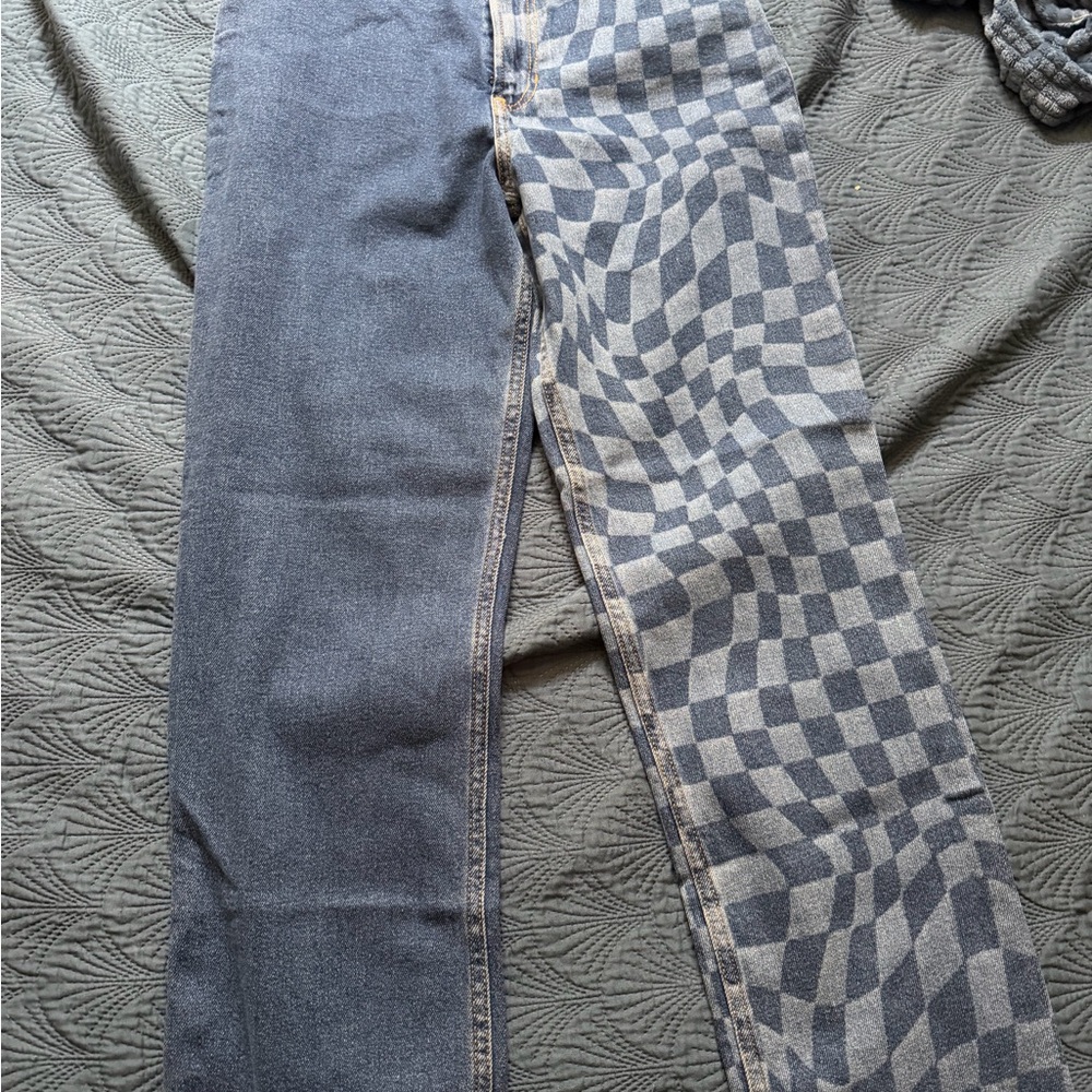 Hollister Checkerboard Two-Tone Denim Jeans - Dark Blue 7R